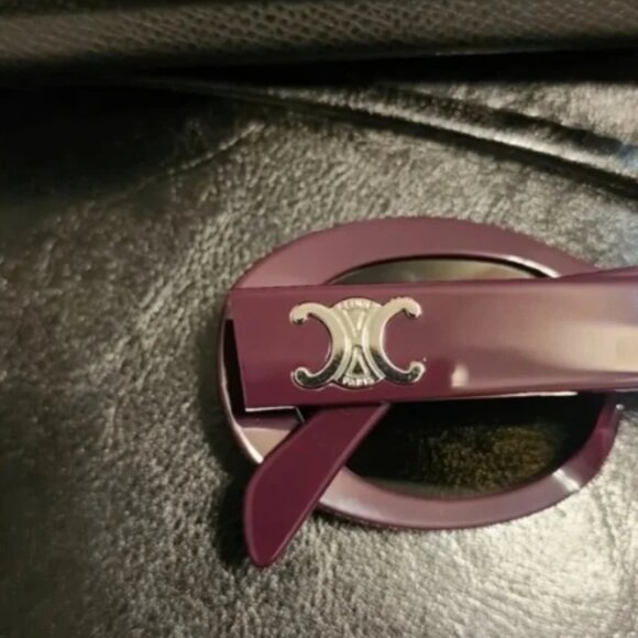 CELINE Triomphe 52MM Oval Sunglasses Violet Burgundy - Picture 4 of 6